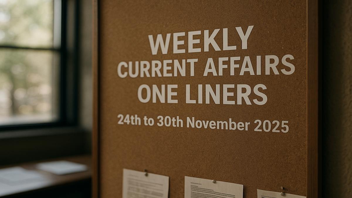 Weekly Current Affairs One Liners 24th to 30th November 2025