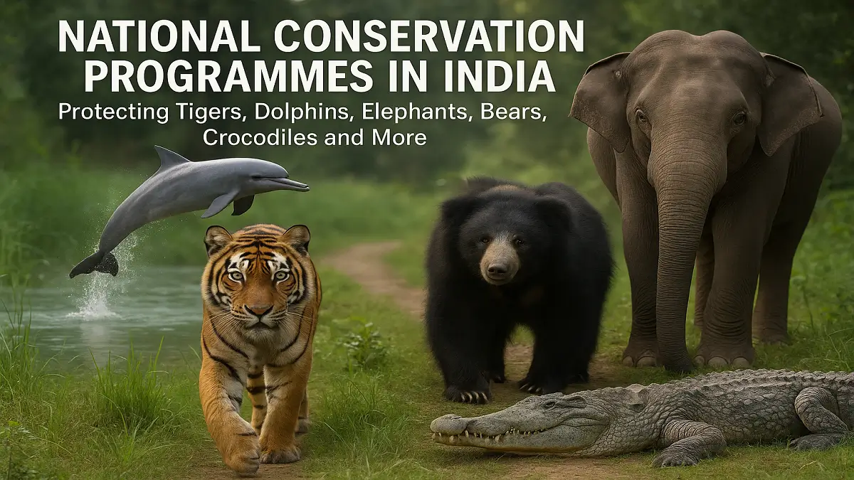 National Conservation Programmes in India: Protecting Tigers, Dolphins, Elephants, Bears, Crocodiles and More