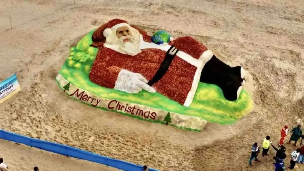 Sand Artist Sudarsan Pattnaik Sets World Record With Giant Santa Claus