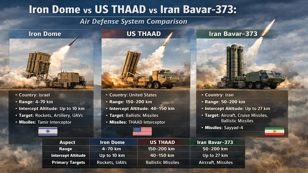 Iron Dome vs US THAAD vs Iran Bavar-373: Air Defense System Comparison